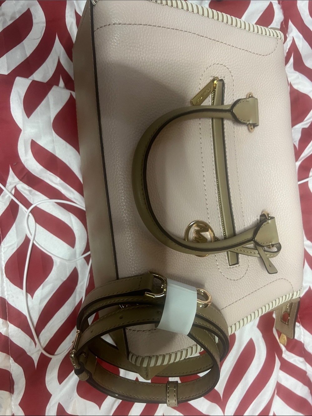 Michael Kors Blush Pink Satchel with Olive Trim